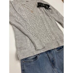 ❄️GAP Women Cable Knit Crew‎ Neck Sweater Light Gray Size M